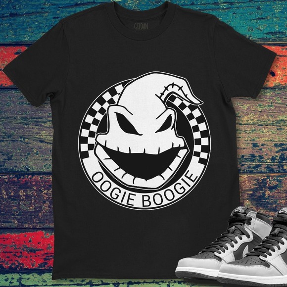 Disney Oogie Boogie Portrait The Nightmare Before Christmas Checkerboard T-Shirt - Picture 1 of 2